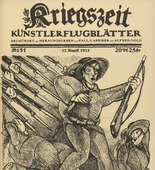 József Arpád Murmann. Our Heroic Troops Retreated (Unsere heldenhaften Truppen zogen sich zurück) (in-text plate, p. 203) from the periodical Kriegszeit. Künstlerflugblätter, vol. 1, no. 51 (17 Aug 1915). 1915