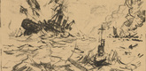 Ulrich Hübner. Surround Yourself with Your Entire Fleet, England! (Umgürte Dich mit Deiner ganzen Flotte, England!) (plate, p. 18) from the periodical Kriegszeit. Künstlerflugblätter, vol. 1, no. 5 (30 Sept 1914). 1914