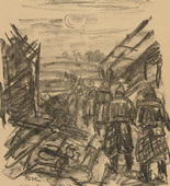 Waldemar Rösler. Wandering Through the Trenches at Night (Nächtliche Wanderung in den Schützengräben) (headpiece, p. 216) from the periodical Kriegszeit. Künstlerflugblätter, vol. 1, no. 54 (1 Oct 1915). 1915