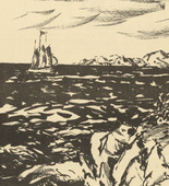 Ulrich Hübner. His Majesty's Ship 'Ayesha' (Emden II) vor der arabischen Küste (S.M.S. 'Ayesha' [Emden II] at the Arab Coast) (plate, p. 118) from the periodical Kriegszeit. Künstlerflugblätter, vol. 1, no. 29 (3 March 1915). 1915