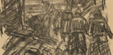 Waldemar Rösler. Wandering Through the Trenches at Night (Nächtliche Wanderung in den Schützengräben) (headpiece, p. 216) from the periodical Kriegszeit. Künstlerflugblätter, vol. 1, no. 54 (1 Oct 1915). 1915