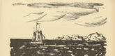 Ulrich Hübner. His Majesty's Ship 'Ayesha' (Emden II) vor der arabischen Küste (S.M.S. 'Ayesha' [Emden II] at the Arab Coast) (plate, p. 118) from the periodical Kriegszeit. Künstlerflugblätter, vol. 1, no. 29 (3 March 1915). 1915