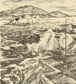 Ulrich Hübner. Battle at the Dardanelles (Kampf vor den Dardanellen) (plate, p. 120) from the periodical Kriegszeit. Künstlerflugblätter, vol. 1, no. 30 (10 March 1915). 1915