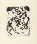 .a Ernst Ludwig Kirchner, .b Rudolf Grossmann. .a In the Barracks Yard (Auf dem Kasernenhof) from the periodical Der Bildermann , no. 15 (November 5, 1916), .b Landscape by the Neckar River (Landschaft am Neckar)  from the periodical Der Bildermann, no. 15 (November 5, 1916). (1916)