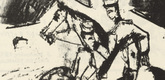 .a Ernst Ludwig Kirchner, .b Rudolf Grossmann. .a In the Barracks Yard (Auf dem Kasernenhof) from the periodical Der Bildermann , no. 15 (November 5, 1916), .b Landscape by the Neckar River (Landschaft am Neckar)  from the periodical Der Bildermann, no. 15 (November 5, 1916). (1916)