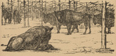 August Gaul. In the Bialowieza Forest  (In der Bjelowjesher Heide) (headpiece, p. 220) from the periodical Kriegszeit. Künstlerflugblätter, vol. 1, no. 55 (15 Oct 1915). 1915