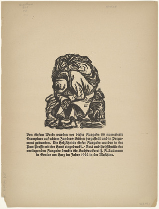 Ernst Barlach. The Burden (Die Last) (headpiece, page 7) from Der Findling (The Foundling). 1922 (executed 1921)