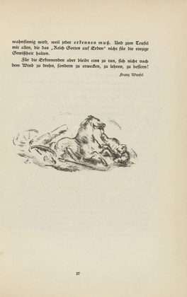 Werner Paul Schmidt. Untitled (Fallen Cavalryman) (tailpiece, p. 27) from the periodical  Zeit-Echo. Ein Kriegs-Tagebuch der Künstler, vol. 1, no. 3 (Oct 1914). 1914