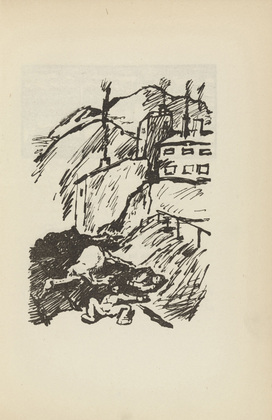 René Beeh. Untitled (Dead in front of Landscape) (plate, [p. 35]) from the periodical  Zeit-Echo. Ein Kriegs-Tagebuch der Künstler, vol. 1, no. 3 (Oct 1914). 1914