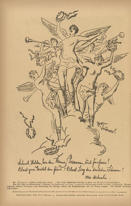 Wilhelm Trübner. Heroes, Accept the Wreath! (Nehmt, Helden, hin den Kranz) (in-text plate, p. 20) from the periodical Kriegszeit. Künstlerflugblätter, vol. 1, no. 5 (30 Sept 1914). 1914