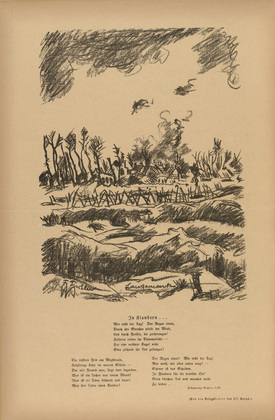 Friedrich Tischler. Langemark (headpiece, p. 228) from the periodical Kriegszeit. Künstlerflugblätter, vol. 1, no. 57 (15 Nov 1915). 1915