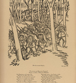 Max Unold. March through the Woods (Marsch durchs Gehölz) (headpiece, p. 232) from the periodical Kriegszeit. Künstlerflugblätter, vol. 1, no. 58 (Dec 1915). 1915