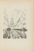Karl Caspar. Untitled (March upon a City) (plate, [p. 61]) from the periodical  Zeit-Echo. Ein Kriegs-Tagebuch der Künstler, vol. 1, no. 5 (Dec 1914). 1914