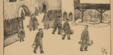 József Arpád Murmann. Experiences of a Civilian Prisoner in France: Admission (Erlebnisse eines Zivilgefangenen in Frankreich: Einlieferung) (headpiece, p. 244) from the periodical Kriegszeit. Künstlerflugblätter, vol. 1, no. 61 (Jan 1916). 1916