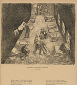 József Arpád Murmann. Experiences of a Civilian Prisoner in France: Accommodation (Erlebnisse eines Kriegsgefangenen in Frankreich: Unterkunft) (headpiece, p. 245) from the periodical Kriegszeit. Künstlerflugblätter, vol. 1, no. 61 (Jan 1916). 1916