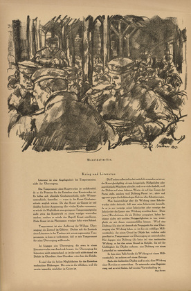 Erich Büttner. Troops' Meal (Mannschaftsessen) (headpiece, p. 248) from the periodical Kriegszeit. Künstlerflugblätter, vol. 1, no. 62 (Feb 1916). 1916