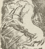 Willi Geiger. Untitled (Three Wounded Horses Rearing) (plate, [p. 129]) from the periodical  Zeit-Echo. Ein Kriegs-Tagebuch der Künstler, vol. 1, no. 9 (Feb 1915). 1915