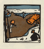 Vasily Kandinsky. Landscape with Figures and Crucifix (Landschaft mit Figuren und Kruzifix) (plate, folio 49) from Klänge (Sounds). (1913)