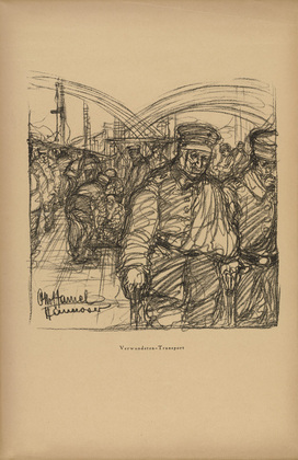 Otto Hamel. Transport of the Wounded (Verwundeteten-Transport) (plate, p. 258) from the periodical Kriegszeit. Künstlerflugblätter, vol. 1, no. 64/65 (March 1916). 1916