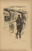 Max Liebermann. Keeping Watch at the Bridge (Brückenwache) (plate, p. 259) from the periodical Kriegszeit. Künstlerflugblätter, vol. 1, no. 64/65 (March 1916). 1916