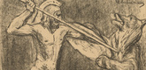 Max Liebermann. Hercules-Hindenburg Slays the Russian Bear (Herkules-Hindenburg erschlägt den russischen Bären)  (in-text plate, p. 24) from the periodical Kriegszeit. Künstlerflugblätter, vol. 1, no. 6 (30 Sept 1914). 1914