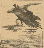 August Gaul. Our Virtuous Aviators (Unsere braven Flieger) (in-text plate, p. 25) from the periodical Kriegszeit. Künstlerflugblätter, vol. 1, no. 7 (7 Oct 1914). 1914