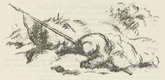 Werner Paul Schmidt. Untitled (Fallen Warrior with Flag) (tailpiece, p. 215) from the periodical  Zeit-Echo. Ein Kriegs-Tagebuch der Künstler, vol. 1, no. 14 (May 1915). 1915