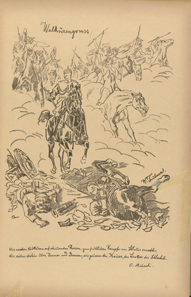 Wilhelm Trübner. Greeting of the Valkyries (Walkürengruß) (plate, p. 27) from the periodical Kriegszeit. Künstlerflugblätter, vol. 1, no. 7 (7 Oct 1914). 1914