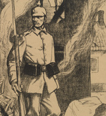 Arthur Kampf. The Watchman on the Mause (Die Wacht an der Maas) (plate, p. 2) from the periodical Kriegszeit. Künstlerflugblätter, vol. 1, no. 1 (31 Aug 1914). 1914