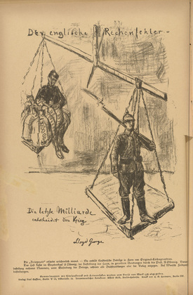 Max Liebermann. The English Miscalculation (Der englische Rechenfehler) (in-text plate, p. 28) from the periodical Kriegszeit. Künstlerflugblätter, vol. 1, no. 7 (7 Oct 1914). 1914