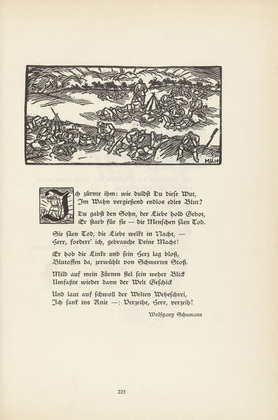 Max Unold. Untitled (Infantrymen's Camp) (headpiece, p. 225) from the periodical  Zeit-Echo. Ein Kriegs-Tagebuch der Künstler, vol. 1, no. 15 (May 1915). 1915