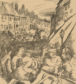 Rudolf Grossmann. Street Battle (Straßenkampf) (in-text plate, p. 29) from the periodical Kriegszeit. Künstlerflugblätter, vol. 1, no. 8 (14 Oct 1914). 1914