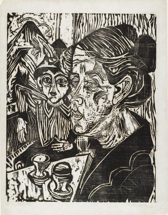 Ernst Ludwig Kirchner. Peasant Woman with Boy at Table (Bäuerin mit Knaben am Tisch). (1917)