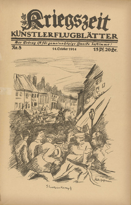 Rudolf Grossmann. Street Battle (Straßenkampf) (in-text plate, p. 29) from the periodical Kriegszeit. Künstlerflugblätter, vol. 1, no. 8 (14 Oct 1914). 1914