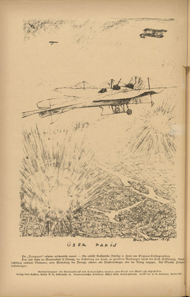 Erich Büttner. Over Paris (Über Paris) (in-text plate, p. 32) from the periodical Kriegszeit. Künstlerflugblätter, vol. 1, no. 8 (14 Oct 1914). 1914