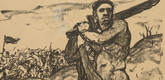 Wilhelm Oesterle. I am the Sword (Ich bin das Schwert)  (headpiece, p. 34) from the periodical Kriegszeit. Künstlerflugblätter, vol. 1, no. 9 (21 Oct 1914). 1914