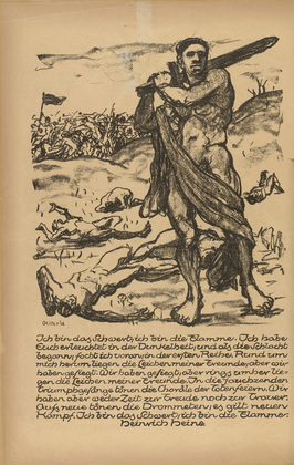 Wilhelm Oesterle. I am the Sword (Ich bin das Schwert)  (headpiece, p. 34) from the periodical Kriegszeit. Künstlerflugblätter, vol. 1, no. 9 (21 Oct 1914). 1914