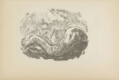 Willi Geiger. Untitled (Wounded Men) (plate, [p. 250]) from the periodical  Zeit-Echo. Ein Kriegs-Tagebuch der Künstler, vol. 1, no. 17 (June 1915). 1915
