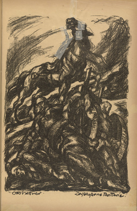 Otto Hettner. Destroyed Battery (Zerschossene Batterie) (plate, p. 35) from the periodical Kriegszeit. Künstlerflugblätter, vol. 1, no. 9 (21 Oct 1914). 1914