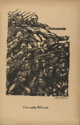 Otto Hettner. The First Flag (Die erste Fahne) (plate, p. 3) from the periodical Kriegszeit. Künstlerflugblätter, vol. 1, no. 1 (31 Aug 1914). 1914