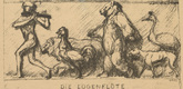 August Gaul. The Lying Flute (Die Lügenflöte) (headpiece, p. 38) from the periodical Kriegszeit. Künstlerflugblätter, vol. 1, no. 10 (28 Oct 1914). 1914