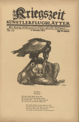 August Gaul. Animal Fable (Tierfabel) (in-text plate, p. 41) from the periodical Kriegszeit. Künstlerflugblätter, vol. 1, no. 11 (4 Nov 1914). 1914