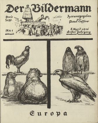 August Gaul. Europe (Europa) (front cover, folio 2) from the periodical Der Bildermann, vol. 1, no. 1 (Apr 1916). 1916