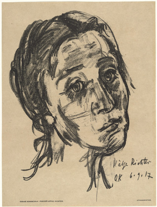 Oskar Kokoschka. Käthe Richter (Head, Slightly Tilted Back) [Käthe Richter (Kopf, leicht zurückgeneigt)] (plate, preceding p. 289) from the periodical Das Kunstblatt, vol. 1, no. 10 (Oct 1917). 1917