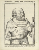 Leopold von Kalckreuth. Portrait I: Götz von Berlichingen (Bildnisse I: Götz von Berlichingen) (plate, folio 2 verso) from the periodical Der Bildermann, vol. 1, no. 1 (April 1916). 1916