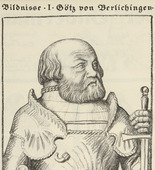 Leopold von Kalckreuth. Portrait I: Götz von Berlichingen (Bildnisse I: Götz von Berlichingen) (plate, folio 2 verso) from the periodical Der Bildermann, vol. 1, no. 1 (April 1916). 1916