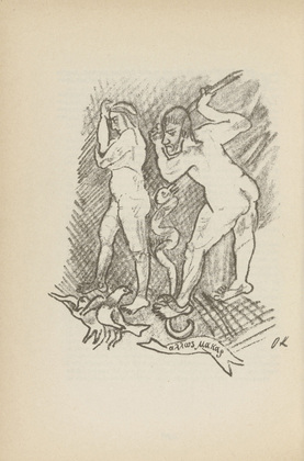 Oskar Kokoschka. Untitled (Man and Woman with Snake) (plate, [p. 308]) from the periodical  Zeit-Echo. Ein Kriegs-Tagebuch der Künstler, vol. 1, no. 20 (Aug 1915). 1915