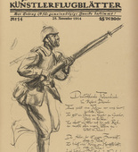 Max Liebermann. Germany's Battle Song (Deutschlands Fahnenlied) (in-text plate, p. 55) from the periodical Kriegszeit. Künstlerflugblätter, vol. 1, no. 14 (25 Nov 1914). 1914