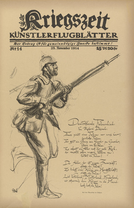 Max Liebermann. Germany's Battle Song (Deutschlands Fahnenlied) (in-text plate, p. 55) from the periodical Kriegszeit. Künstlerflugblätter, vol. 1, no. 14 (25 Nov 1914). 1914