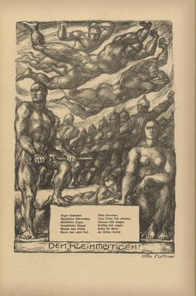 Otto Hettner. To the Fainthearted Ones (Den Kleinmütigen) (plate, p. 61) from the periodical Kriegszeit. Künstlerflugblätter, vol. 1, no. 15 (2 Dec 1914). 1914